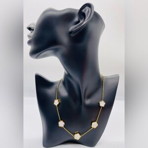 Double sided white/golden clover necklace, 18k gold plated.